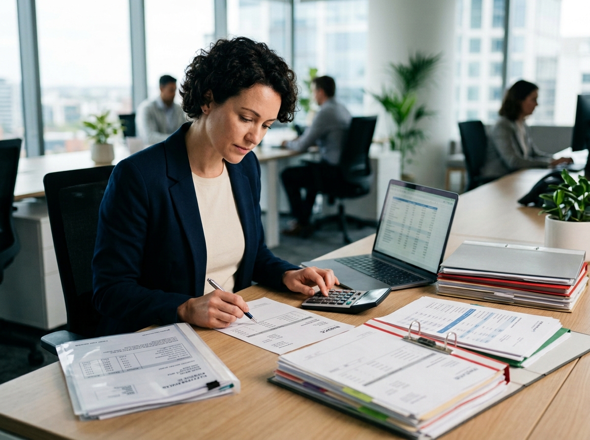 Accountant checking invoices and… 202607061406